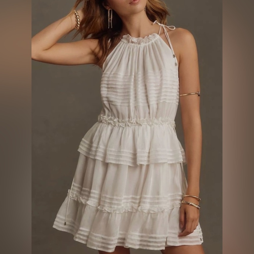 LET ME BE HALTER TIE-NECK TIERED MINI DRESS size XL petite